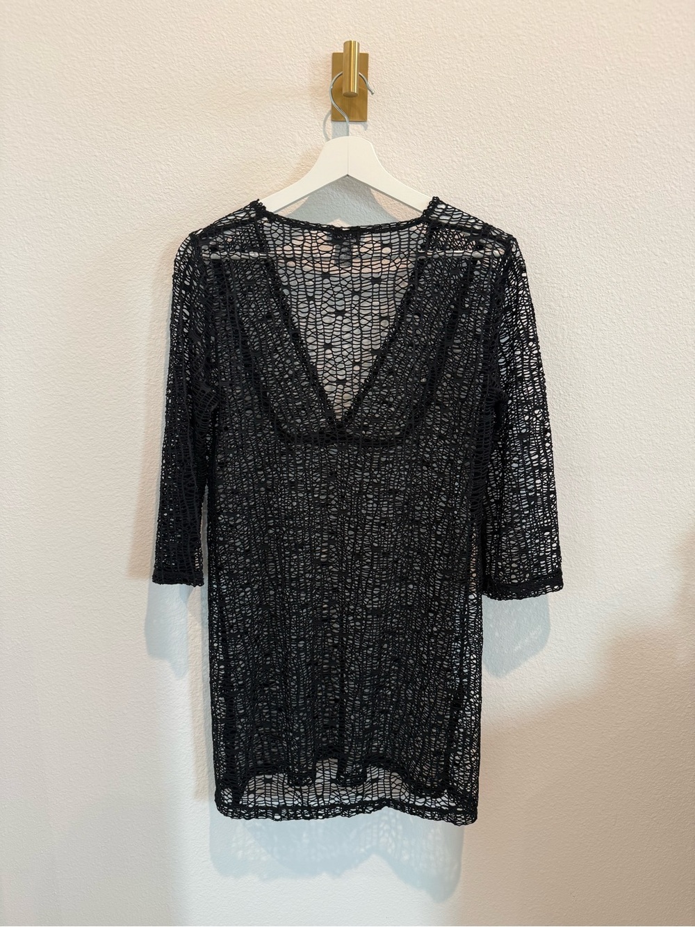 Black Crochet V-Neck Swim Cover-Up Tunic